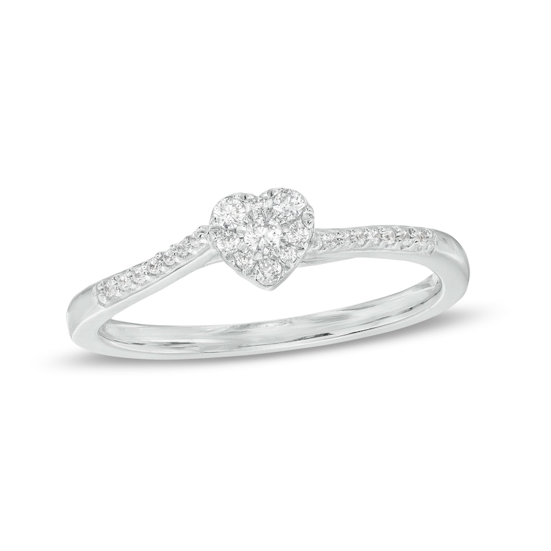0.15 CT. T.W. Heart-Shaped Multi-Diamond Dainty Promise Ring in Sterling  Silver