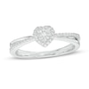 Thumbnail Image 0 of 0.15 CT. T.W. Heart-Shaped Multi-Diamond Frame Split Shank Promise Ring in Sterling Silver