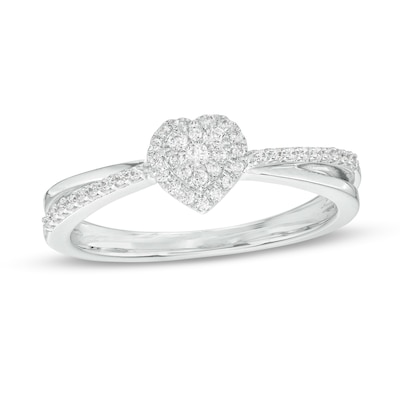 0.15 CT. T.W. Heart-Shaped Multi-Diamond Frame Split Shank Promise Ring in Sterling Silver