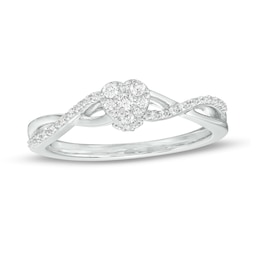 0.15 CT. T.W. Heart-Shaped Multi-Diamond Twist Shank Promise Ring in Sterling Silver