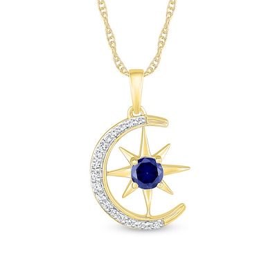 4.0mm Blue and White Lab-Created Sapphire Star and Crescent Moon Pendant in Sterling Silver with 14K Gold Plate