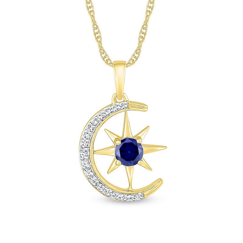 4.0mm Blue and White Lab-Created Sapphire Star and Crescent Moon Pendant in Sterling Silver with 14K Gold Plate|Peoples Jewellers