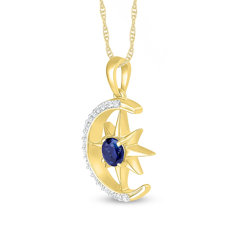 4.0mm Blue and White Lab-Created Sapphire Star and Crescent Moon Pendant in  Sterling Silver with 14K Gold Plate