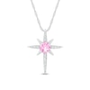 5.0mm Pink and White Lab-Created Sapphire Eight-Point Star Cross Pendant in Sterling Silver