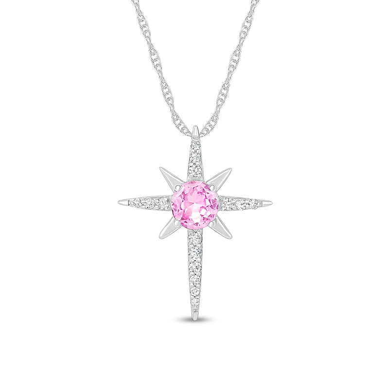 5.0mm Pink and White Lab-Created Sapphire Eight-Point Star Cross Pendant in Sterling Silver|Peoples Jewellers