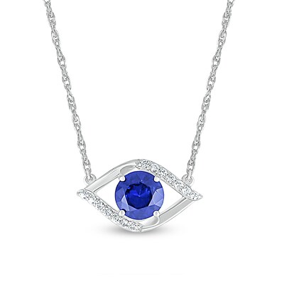 6.0mm Blue and White Lab-Created Sapphire Bypass Evil Eye Necklace in Sterling Silver