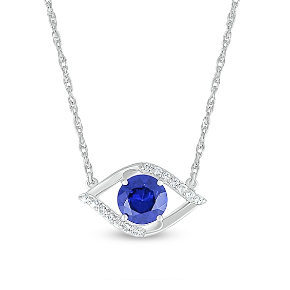 6.0mm Blue and White Lab-Created Sapphire Bypass Evil Eye Necklace in Sterling Silver