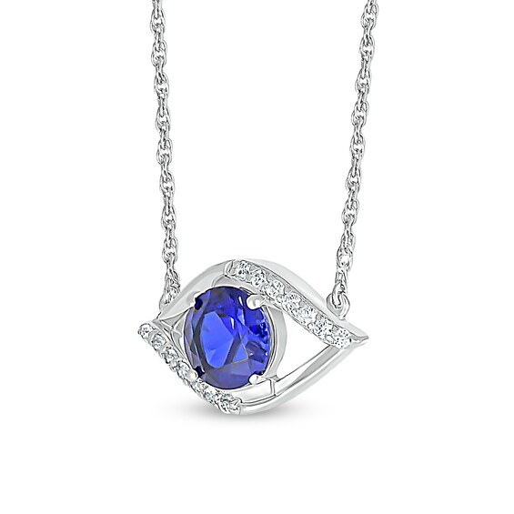 6.0mm Blue and White Lab-Created Sapphire Bypass Evil Eye Necklace in Sterling Silver