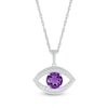 Thumbnail Image 0 of 6.0mm Amethyst and White Lab-Created Sapphire Frame Evil Eye Pendant in Sterling Silver