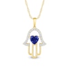 Thumbnail Image 0 of 5.0mm Heart-Shaped Blue and White Lab-Created Sapphire Hamsa Pendant in Sterling Silver with 14K Gold Plate