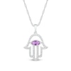 Thumbnail Image 0 of Sideways Marquise Amethyst Beaded Frame Hamsa Pendant in Sterling Silver