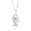 Thumbnail Image 1 of Sideways Marquise Amethyst Beaded Frame Hamsa Pendant in Sterling Silver