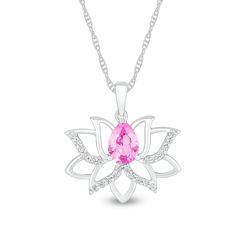 Pear-Shaped Pink and White Lab-Created Sapphire Lotus Flower Pendant in Sterling Silver|Peoples Jewellers