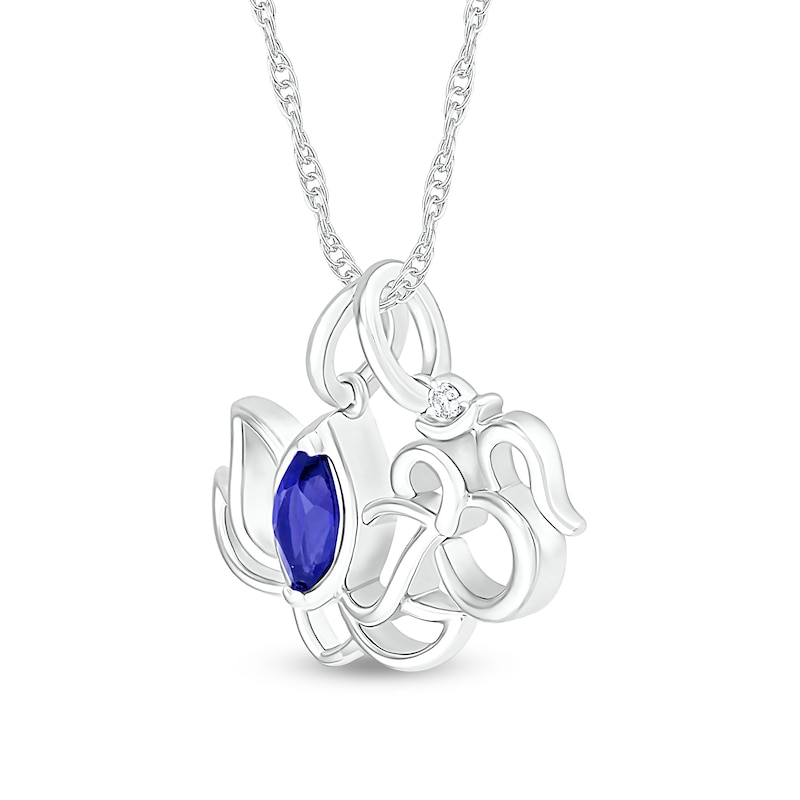 Marquise Blue and White Lab-Created Sapphire Lotus Flower and Om Symbol Pendant in Sterling Silver|Peoples Jewellers