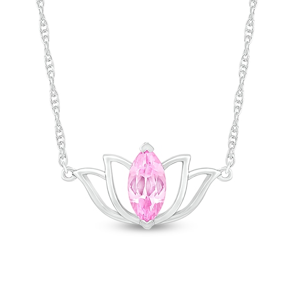 Marquise Pink Lab-Created Sapphire Lotus Flower Necklace in Sterling Silver