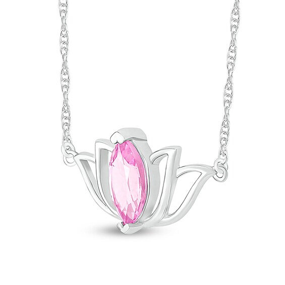 Marquise Pink Lab-Created Sapphire Lotus Flower Necklace in Sterling Silver