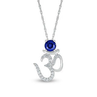 5.0mm Blue and White Lab-Created Sapphire Om Symbol Pendant in Sterling Silver