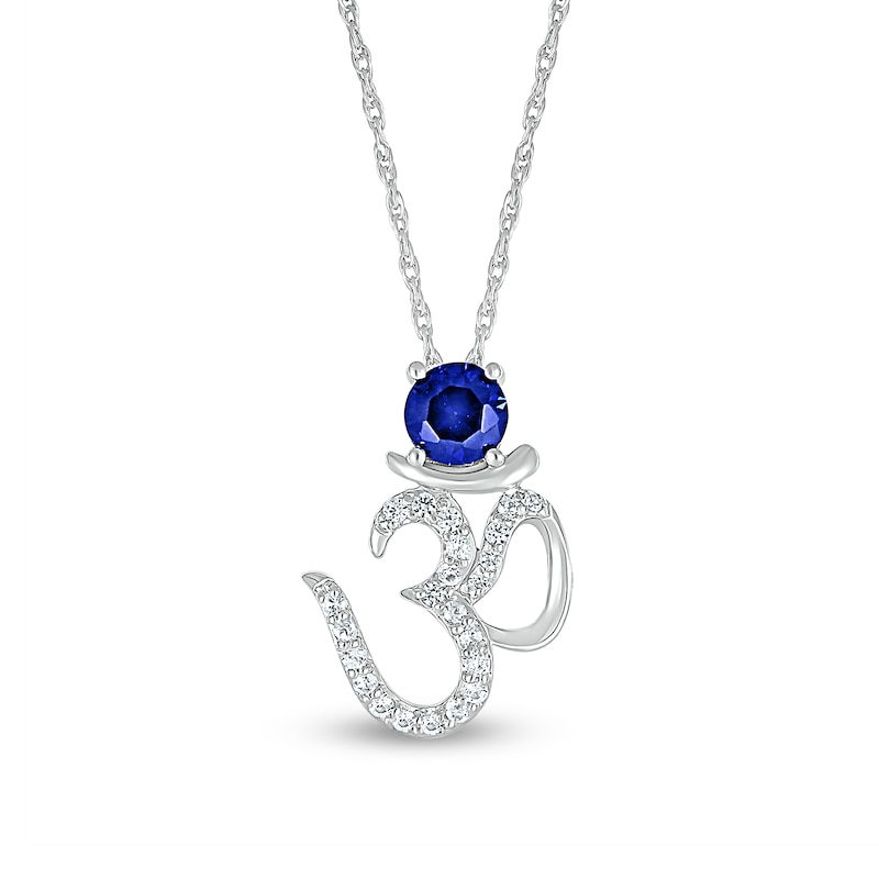 5.0mm Blue and White Lab-Created Sapphire Om Symbol Pendant in Sterling Silver|Peoples Jewellers