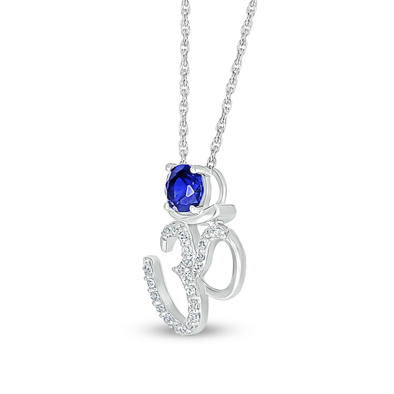 5.0mm Blue and White Lab-Created Sapphire Om Symbol Pendant in Sterling Silver