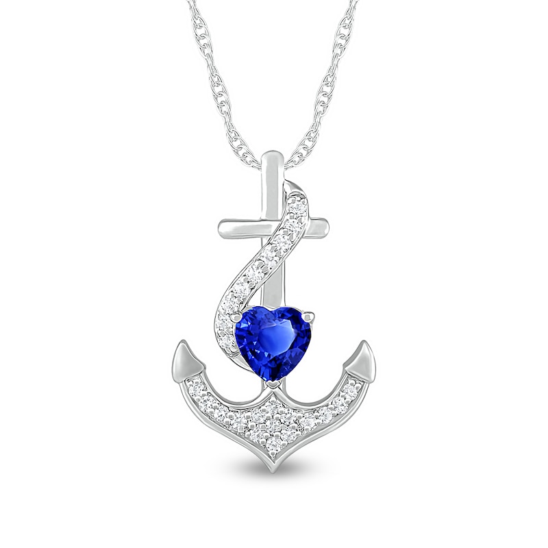 5.0mm Heart-Shaped Blue and White Lab-Created Sapphire Overlay Anchor Pendant in Sterling Silver|Peoples Jewellers