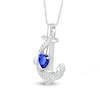 5.0mm Heart-Shaped Blue and White Lab-Created Sapphire Overlay Anchor Pendant in Sterling Silver