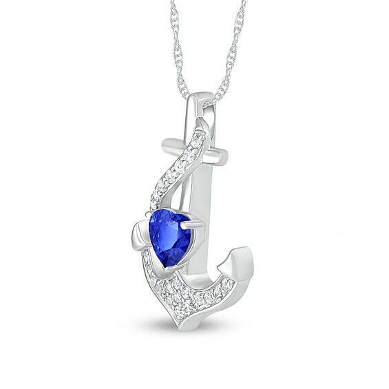 5.0mm Heart-Shaped Blue and White Lab-Created Sapphire Overlay Anchor Pendant in Sterling Silver