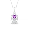 Thumbnail Image 0 of 6.0mm Heart-Shaped Amethyst and White Lab-Created Sapphire Angel Pendant in Sterling Silver