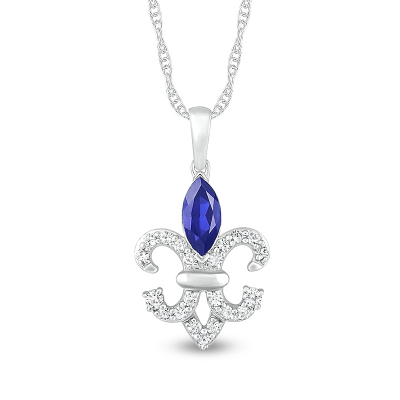 Marquise Blue and White Lab-Created Sapphire Fleur-de-Lis Pendant in Sterling Silver|Peoples Jewellers