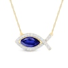 Marquise Blue and White Lab-Created Sapphire Sideways Ichthus Necklace in Sterling Silver with 14K Gold Plate