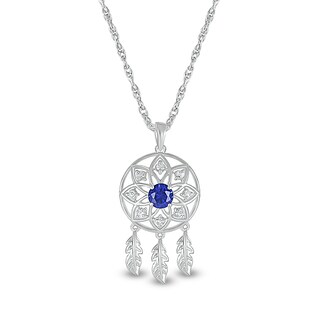 5.0mm Blue and White Lab-Created Sapphire Mandala Dream Catcher Pendant in Sterling Silver