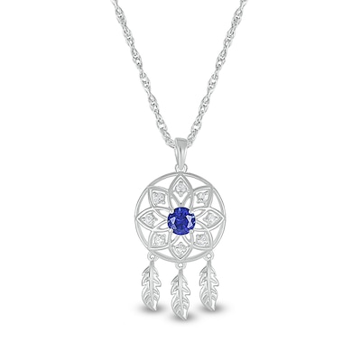 5.0mm Blue and White Lab-Created Sapphire Mandala Dream Catcher Pendant in Sterling Silver