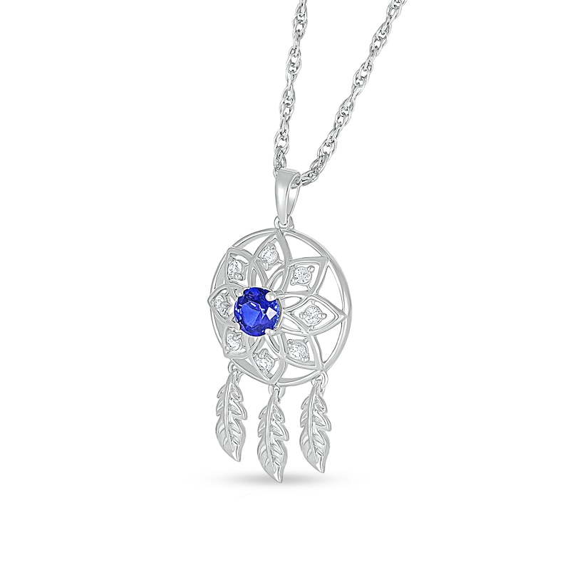 5.0mm Blue and White Lab-Created Sapphire Mandala Dream Catcher Pendant in Sterling Silver|Peoples Jewellers