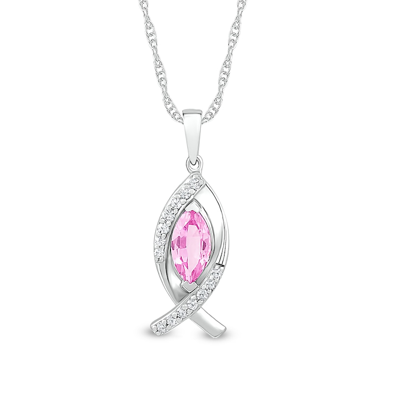 Marquise Pink and White Lab-Created Sapphire Bypass Ichthus Pendant in Sterling Silver|Peoples Jewellers