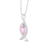 Thumbnail Image 1 of Marquise Pink and White Lab-Created Sapphire Bypass Ichthus Pendant in Sterling Silver