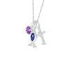 Amethyst with Marquise Blue and White Lab-Created Sapphire Ichthus and Cross Charms Pendant in Sterling Silver