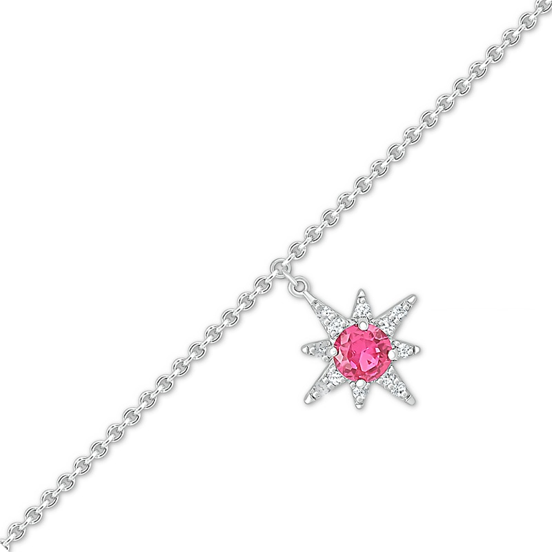 4.0mm Lab-Created Ruby and White Lab-Created Sapphire Eight- Point Star Dangle Anklet in Sterling Silver – 10"|Peoples Jewellers
