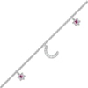 Thumbnail Image 0 of Lab-Created Ruby and White Lab-Created Sapphire Star and Crescent Moon Dangle Anklet in Sterling Silver – 10"