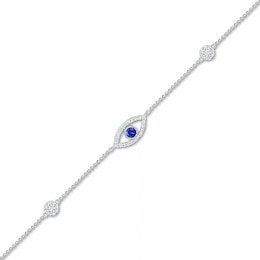 3.0mm Blue and White Lab-Created Sapphire Evil Eye Anklet in Sterling Silver - 10&quot;