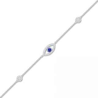 3.0mm Blue and White Lab-Created Sapphire Evil Eye Anklet in Sterling Silver - 10"