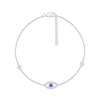 3.0mm Blue and White Lab-Created Sapphire Evil Eye Anklet in Sterling Silver - 10"