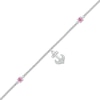 3.0mm Pink and White Lab-Created Sapphire Anchor Dangle Anklet in Sterling Silver - 10"