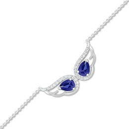 Pear-Shaped Blue and White Lab-Created Sapphire Duo Angel Wings Anklet in Sterling Silver – 10&quot;