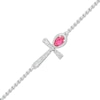 Pear-Shaped Lab-Created Ruby and White Lab-Created Sapphire Sideways Ankh Anklet in Sterling Silver – 10"