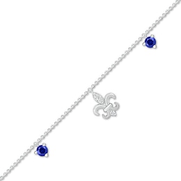 4.0mm Blue and White Lab-Created Sapphire Fleur-de-Lis Dangle Anklet in Sterling Silver – 10&quot;