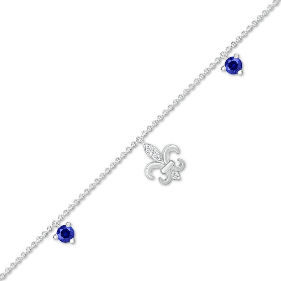 4.0mm Blue and White Lab-Created Sapphire Fleur-de-Lis Dangle Anklet in Sterling Silver – 10"