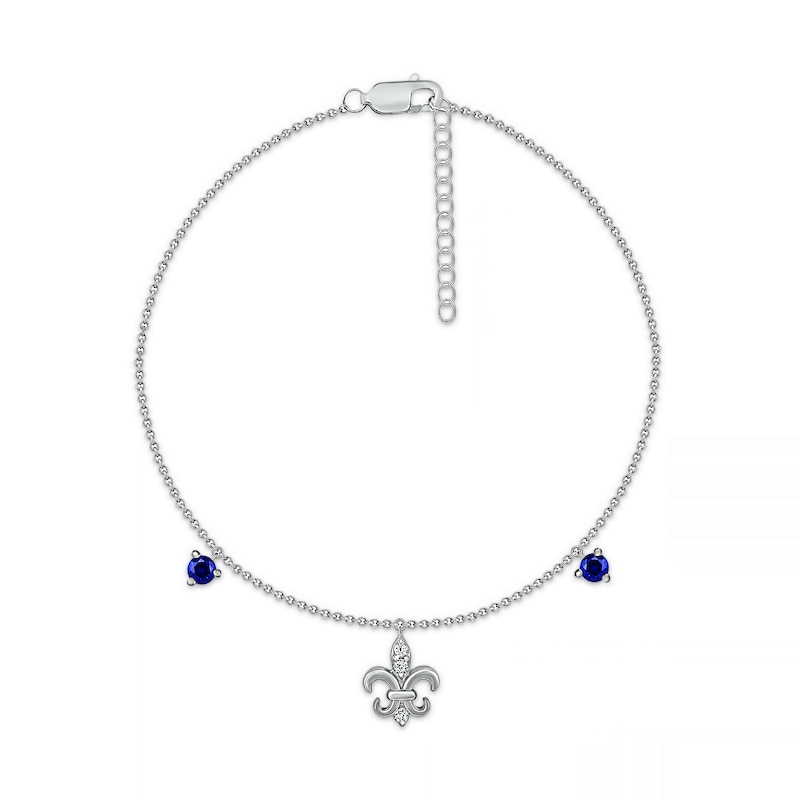 4.0mm Blue and White Lab-Created Sapphire Fleur-de-Lis Dangle Anklet in Sterling Silver – 10"|Peoples Jewellers