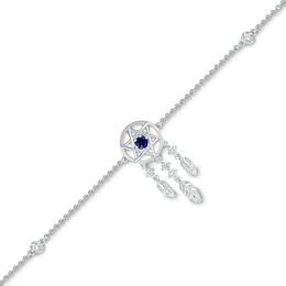 3.0mm Blue and White Lab-Created Sapphire Station Dream Catcher Anklet in Sterling Silver – 10&quot;