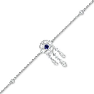 3.0mm Blue and White Lab-Created Sapphire Station Dream Catcher Anklet in Sterling Silver – 10"