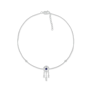 3.0mm Blue and White Lab-Created Sapphire Station Dream Catcher Anklet in Sterling Silver – 10"