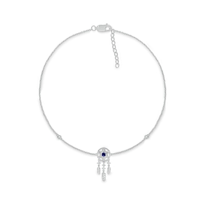 3.0mm Blue and White Lab-Created Sapphire Station Dream Catcher Anklet in Sterling Silver – 10"